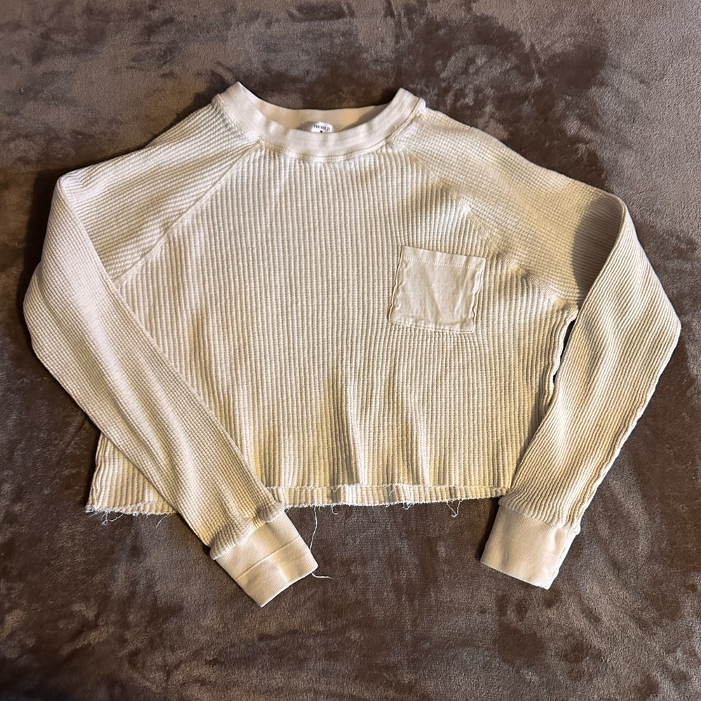 Forever 21 Off-White Ribbed Knit Cropped Top
